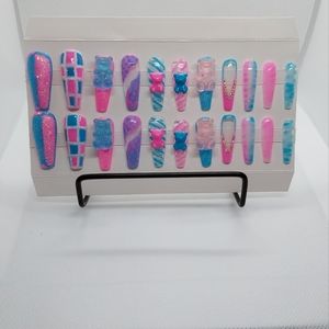 HAND PAINTED PRESS ON NAILS, LONG COFFIN NAILS, 22 NAILS